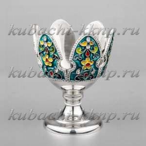 Серебряная подставка под яйцо с эмалью (пашот) - пш019
