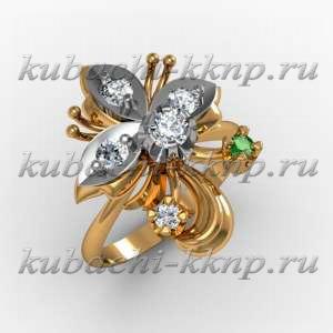 Золотое кольцо с фианитами под изумруд - 00059r Золотое кольцо с фианитами под изумруд - 00059r