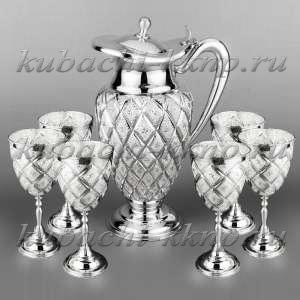 Большой серебряный кувшин с шестью бокалами - ндв077
