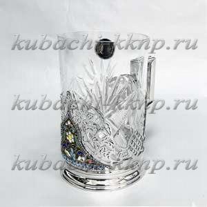 Серебряный подстаканник с эмалью  без позолоты - пд079