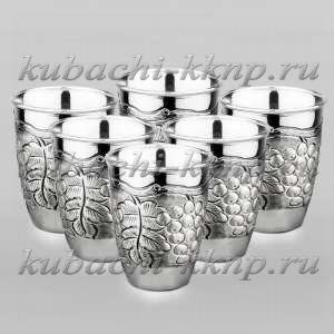 Набор их шести(6) серебряных стаканов с виноградом - ст078-6