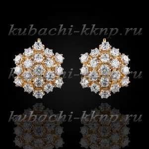 Серьги кубачи с россыпью фианитов позолота - с14