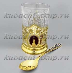 Серебряный подстаканник с Кремлем (с ложкой) (Ag 875) - ПД086