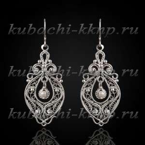 Висячие серьги с филигранью с искусст. жемчугом - вс75 Висячие серьги с филигранью с искусст. жемчугом - вс75