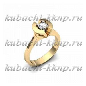 Строгое золотое кольцо с одним камнем - Yuv - 683