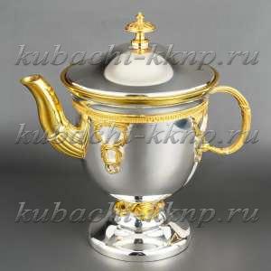 Серебряный чайник с позолотой «Глянцевый» - чн036