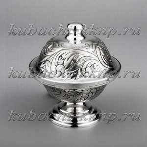 Серебряная икорница с крышкой - ик031