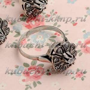 Серебряное женское кольцо с Тюльпан с россыпью фианитов - к36