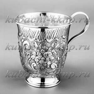 Серебряная кружка «Фиалка» в подарочном футляре, 295 мл - КР145
