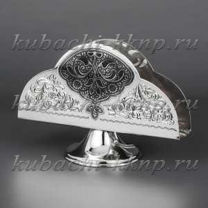 Серебряная салфетница с капельками черни - сл03