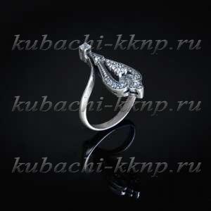 Кольцо кубачи с фианитами 