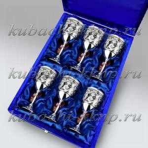 Набор из шести серебряных  фужеров для вина с чернением - ф0014-6