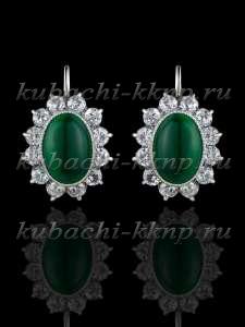 Серебряные серьги с искусственным хризопразом и фианитами - с244