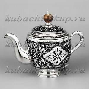 Серебряный чайник с черненым орнаментом, 540 мл - чн018