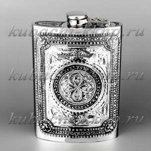 Серебряная фляга с откидной крышкой «Олимп» - фл062