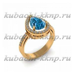 Интересное золотое кольцо с фианитами под топазольцо - 00112r