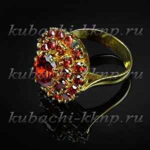 Серебряное кольцо с фианитами цвета гранат позолота - к237