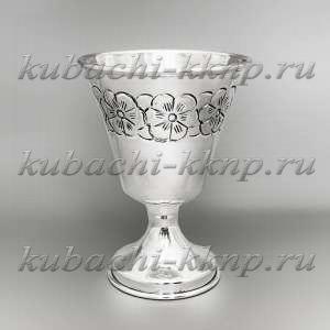 Серебряная глянцевая рюмка с цветочным орнаментом - Р00042