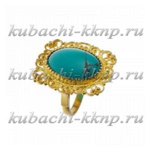 Серебряное кольцо с позолотой и брюзой - Ag-к-10