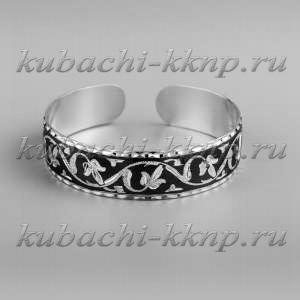 Серебряный браслет Кубачи с гравировкой и черненым орнаментом - БР139 Серебряный браслет Кубачи с гравировкой и черненым орнаментом - БР139