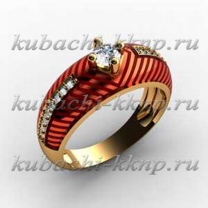 Золотое кольцо с эмалью и фианитом - 00051r Золотое кольцо с эмалью и фианитом - 00051r