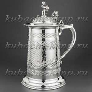 Большая пивная серебряная кружка «Гравер» большая - кр048 Большая пивная серебряная кружка «Гравер» большая - кр048