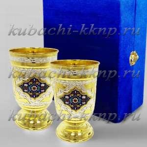 Набор из двух серебряных стаканов с позолотой и эмалью - ст125-2