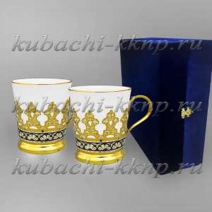 Набор позолоченных кофейных подстаканников из серебра - пд087-2