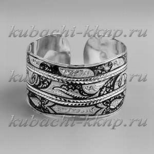 Серебряный широкий браслет Кубачи с изящным орнаментом - БР184 Серебряный широкий браслет Кубачи с изящным орнаментом - БР184
