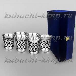 Набор серебряных стопок с геометрическим орнаментом - стп086-6
