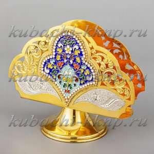 Серебряная салфетница с позолотой и эмалью - сл024