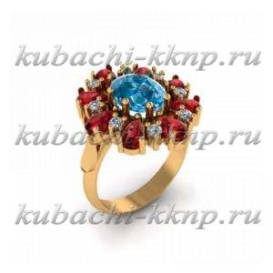 Кольцо золотое с фианитами под гранат и топаз - 00106r