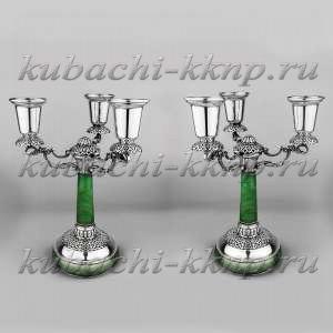 Пара серебряных подсвечников с малахитом - пдс05(2)