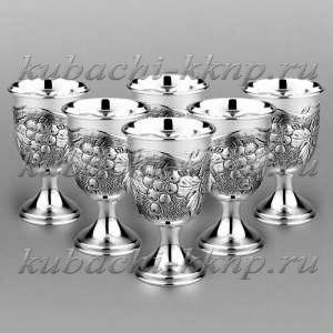 Набор из шести больших рюмок из серебра на ножке - р00031-6
