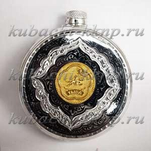 Серебряная фляга с гербом Республики Тыва - фл055