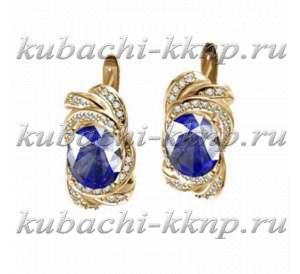 оригинальные золотые серьги с камнями под сапфир - E30775-3