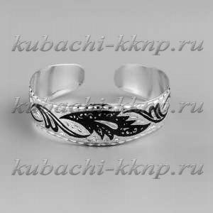 Серебряный браслет Кубачи с черненым цветком - БР151 Серебряный браслет Кубачи с черненым цветком - БР151