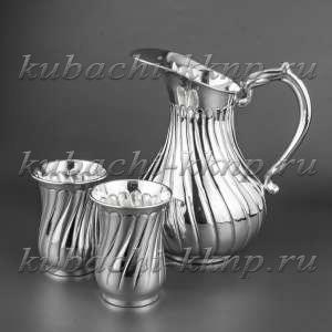 Серебряный кувшин для воды с стаканами - ндв03