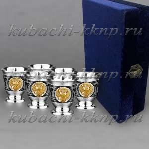 Набор из шести серебряных стопок с гербом России - стп004-6