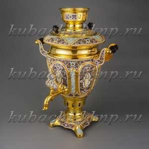 Самовар серебряный с эмалью и позолотой , 4 л - см016