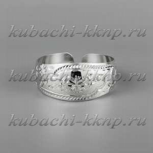 Кубачинский браслет из серебра без чернения с гравировкой и чеканкой - бр208