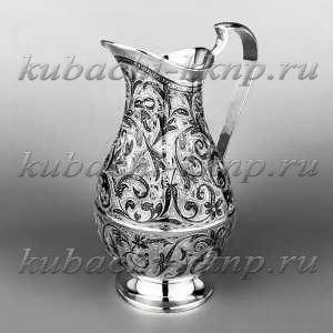 Серебряный кувшин без крышки с кубачинским орнаментом - КВ196