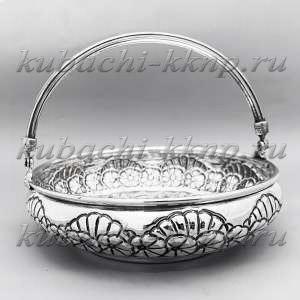 Серебряная конфетница Ромашка с ручкой - КФ208