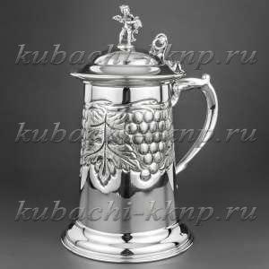 Большая пивная серебряная кружка «Виноград» большая - кр047 Большая пивная серебряная кружка «Виноград» большая - кр047