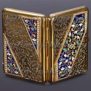 Портсигар из серебра с эмалью и позолотой - пдс008