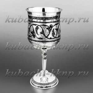 Серебряный бокал на ножке с орнаментом Кубачи - бк062
