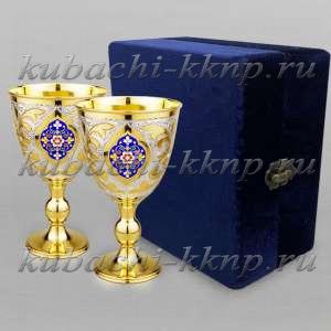 Набор из двух серебряных бокалов с позолотой - ф098-2