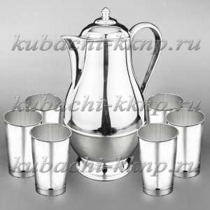Набор из серебра - Большой глянцевый кувшин и шесть стаканов 