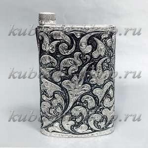 Фляга серебряная с двойной гравировкой, 240 мл - ФЛ110