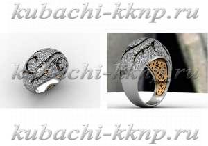 Женское кольцо из золота усыпанное фианитами -  00049r Женское кольцо из золота усыпанное фианитами -  00049r